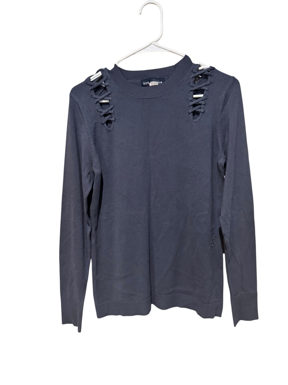 525‎ America Navy Blue Crewneck Sweater with Shoulder Lace-Up